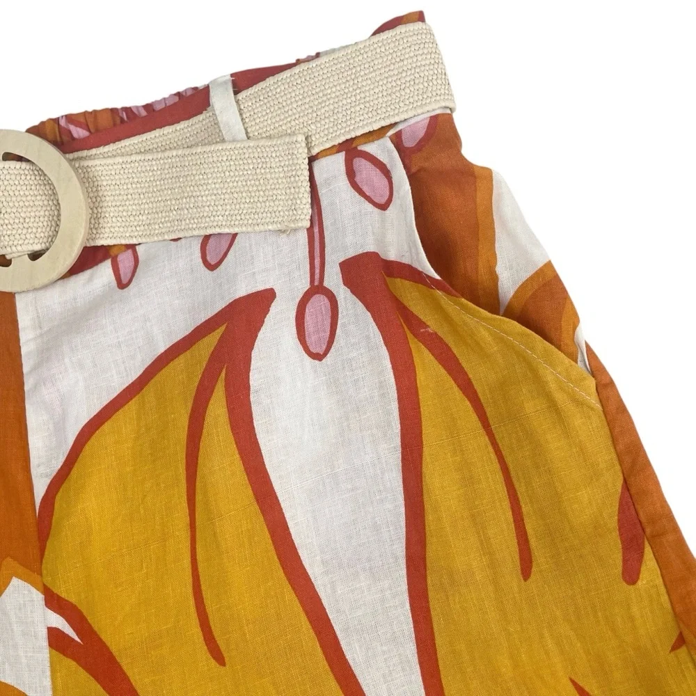 Rachel Zoe Tropical Print Linen Rayon Wide Leg Pants with Belt XL - Picture 6 of 11